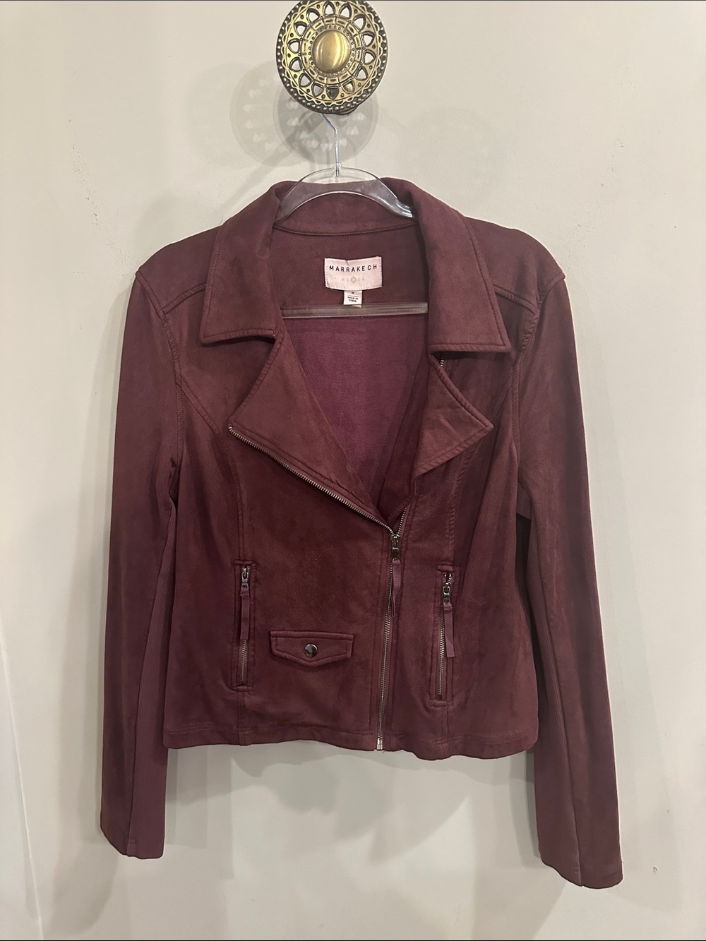 Marrakech Women's Wine Suede Moto Blazer